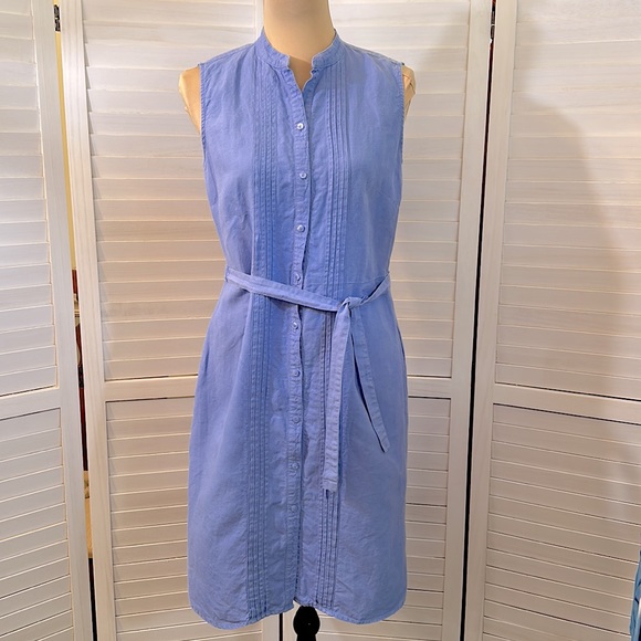 L.L. Bean Linen Chambray Dress Minimalist Lagenlook Preppy Blue Size 8 - Picture 2 of 6